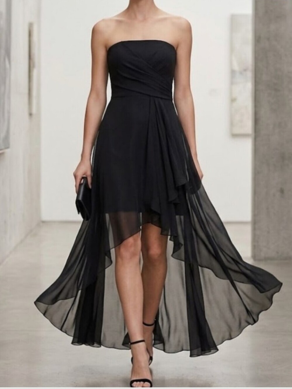 Jessica McClintock Vintage Strapless Black Asymmetrical Cocktail Dress Size 4